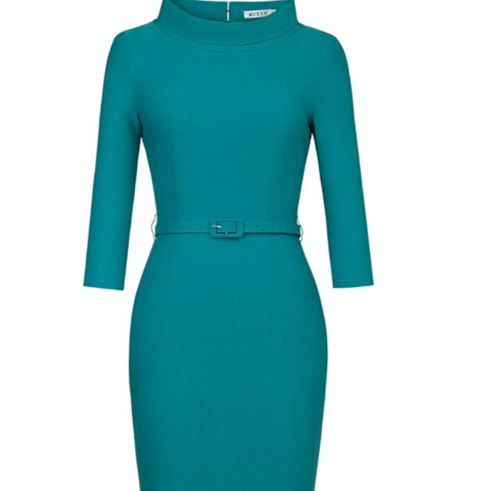 NWT MUXXN Women's 1950s Vintage 3/4 Sleeve Elegant Collar Cocktail Evening Dress